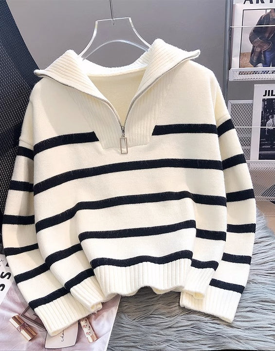 Striped Zip-Up Oversized Shirt
