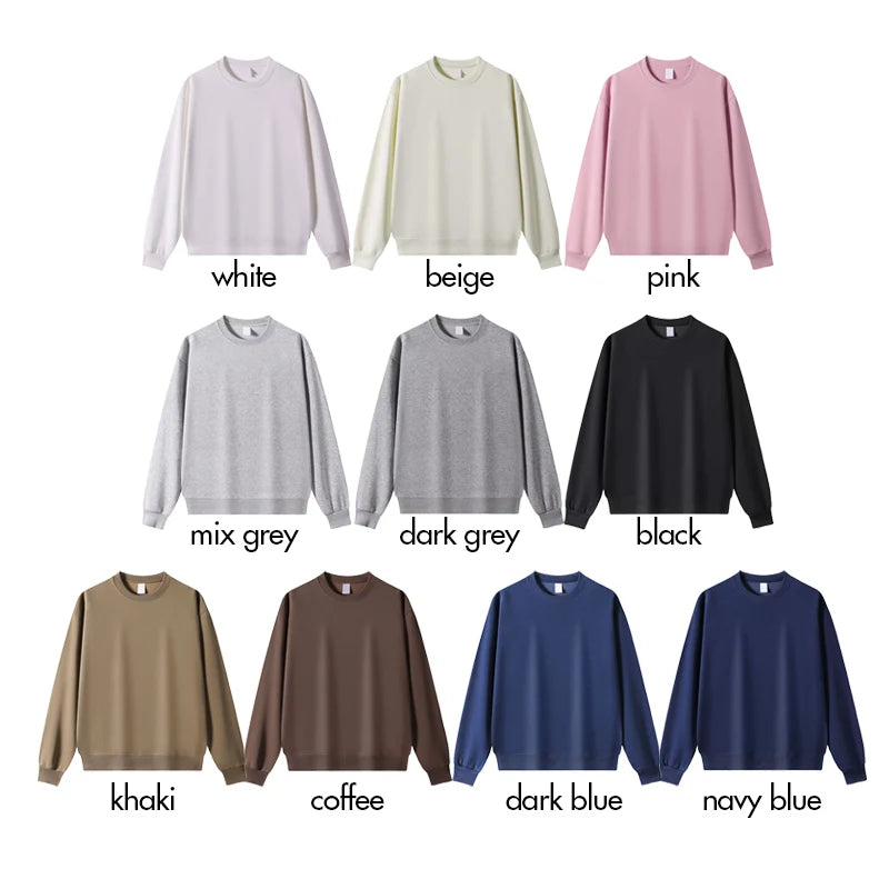 OEM Custom Logo 320GSM Composite Fabric Men's Sweatshirts Pullover Plain Blank Cotton Polyester Crewneck Sweatshirt for Men