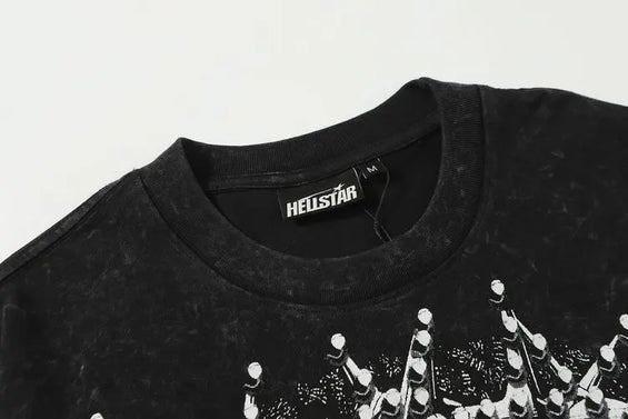 Vintage Washed Black Oversized Graphic Long Sleeve Shirt Men Cotton Distressed Hip Hop Wholesale