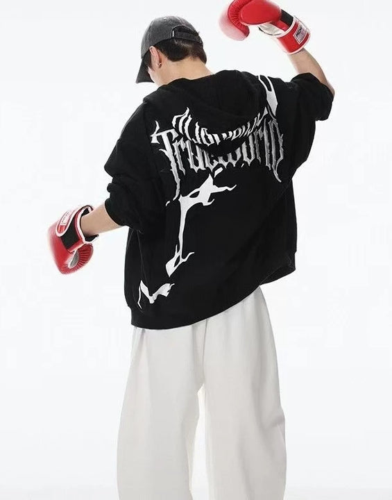 450G, Cotton-polyester Blend Hoodie, Gothic Embroidered Pattern, Thick & Stylish, Oversized Streetwear Hoodie, for All Seasons
