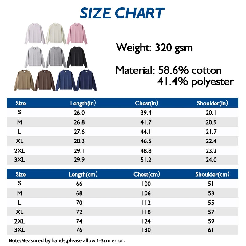 OEM Custom Logo 320GSM Composite Fabric Men's Sweatshirts Pullover Plain Blank Cotton Polyester Crewneck Sweatshirt for Men