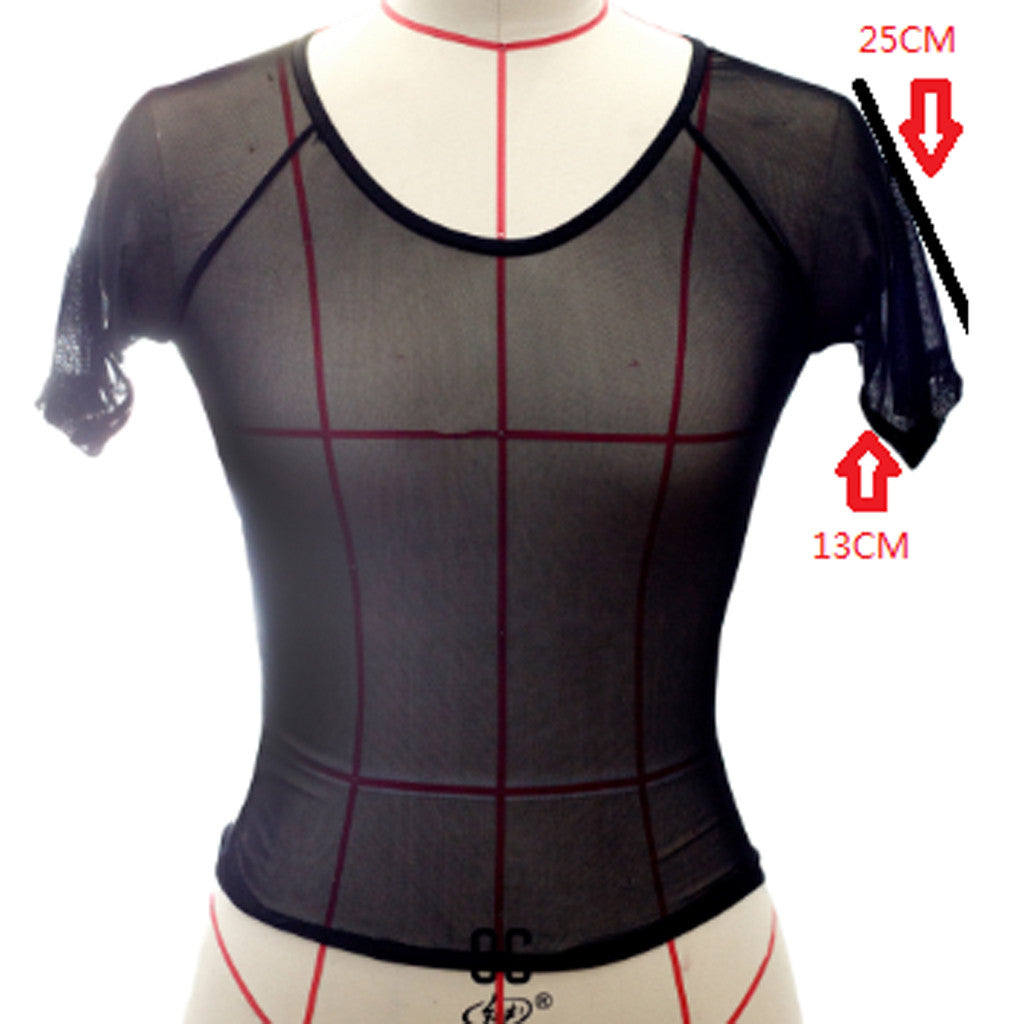 Sexy Woman Short Sleeve T-shirts Sheer Mesh Crop Tops Summer Sheer T-shirts Ladies Underwear Transparent Clubwear Vest T Shirts