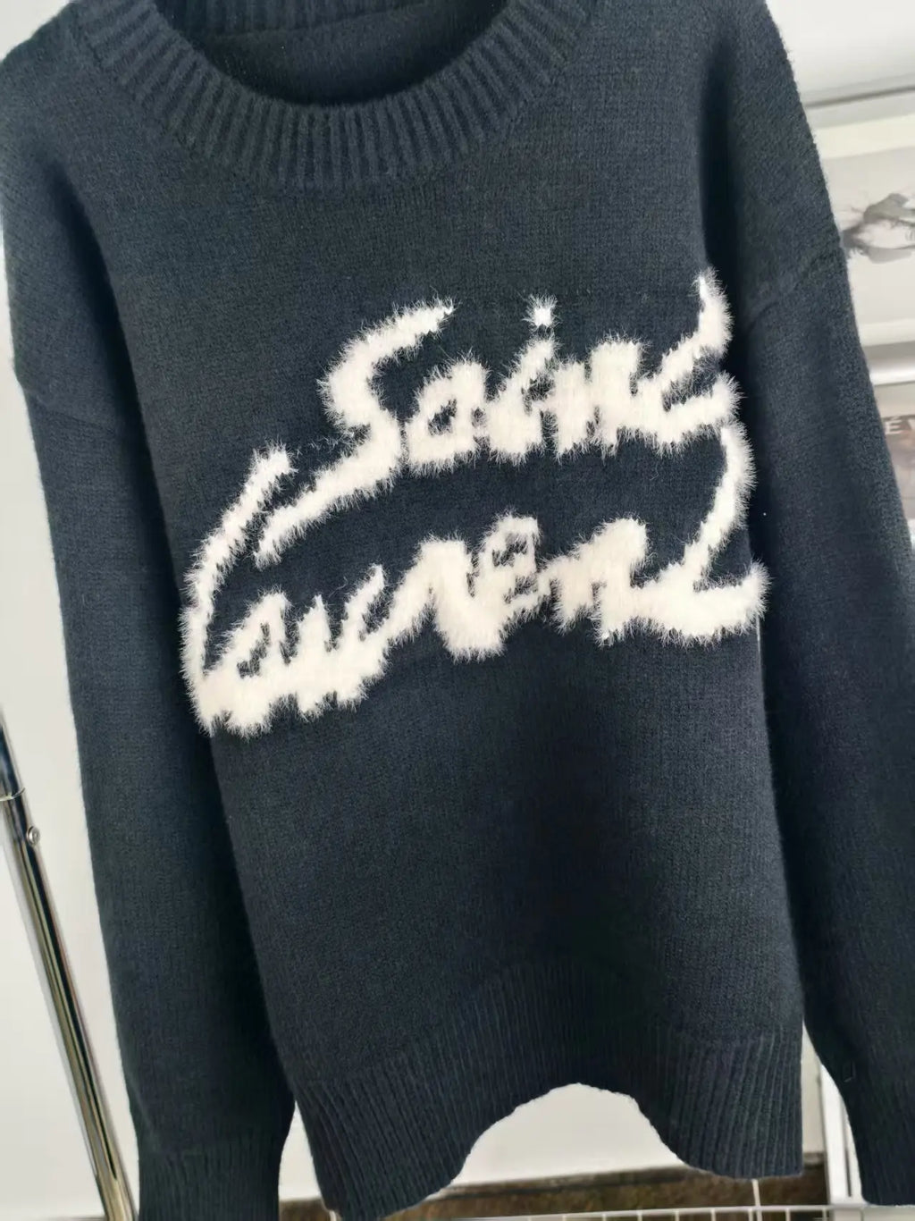 Personalized Mohair Knitwear Jumper Women Knitting Letter Jacquard Fuzzy Knitted Jumper Sweater