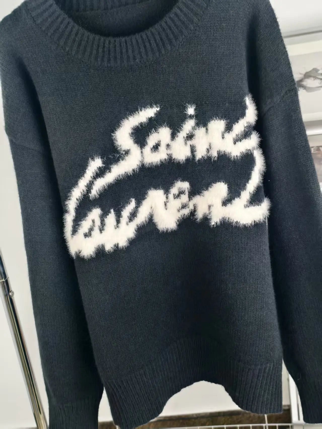 Personalized Mohair Knitwear Jumper Women Knitting Letter Jacquard Fuzzy Knitted Jumper Sweater
