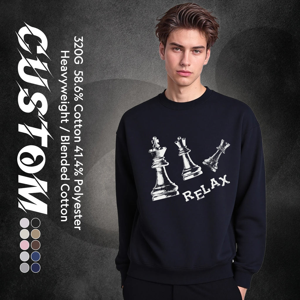 OEM Custom Logo 320GSM Composite Fabric Men's Sweatshirts Pullover Plain Blank Cotton Polyester Crewneck Sweatshirt for Men