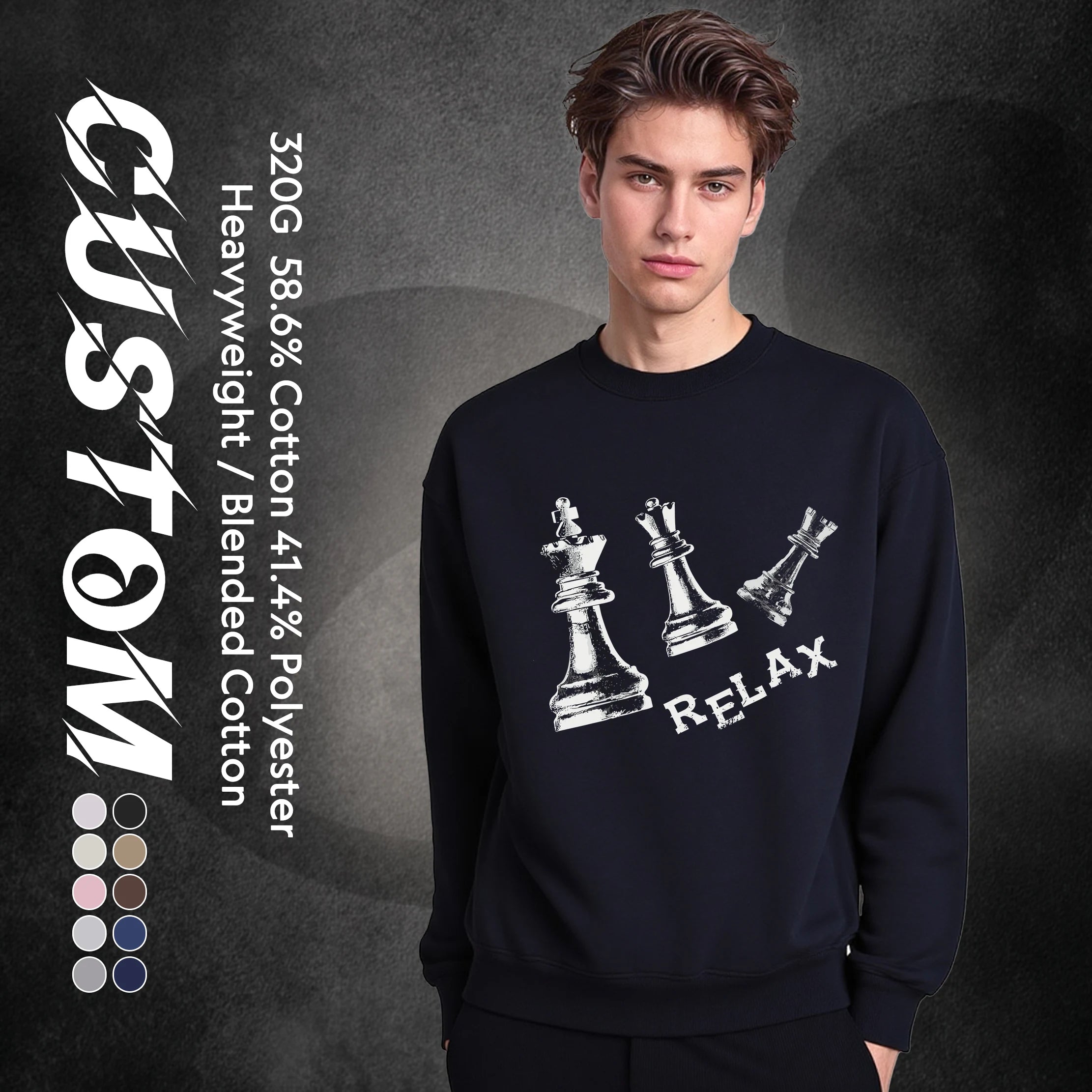 OEM Custom Logo 320GSM Composite Fabric Men's Sweatshirts Pullover Plain Blank Cotton Polyester Crewneck Sweatshirt for Men