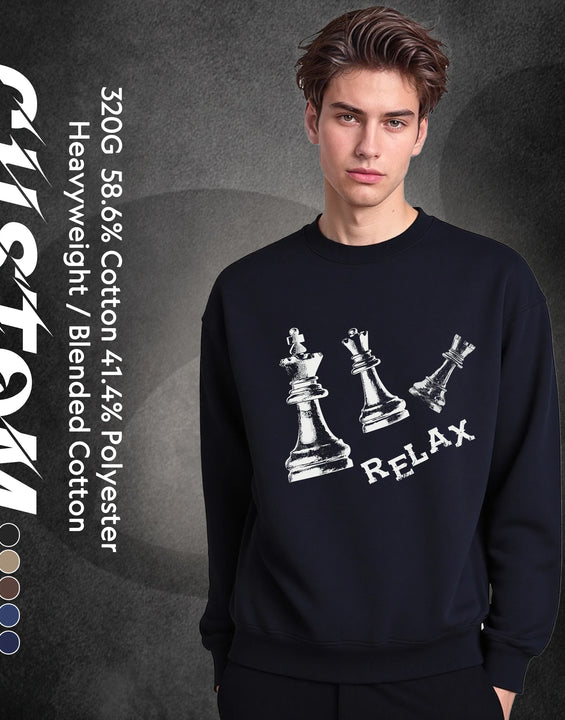 OEM Custom Logo 320GSM Composite Fabric Men's Sweatshirts Pullover Plain Blank Cotton Polyester Crewneck Sweatshirt for Men