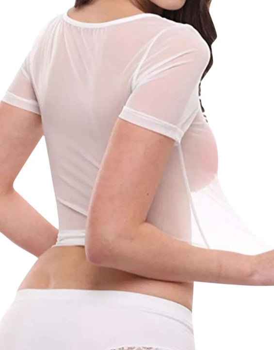 Sexy Woman Short Sleeve T-shirts Sheer Mesh Crop Tops Summer Sheer T-shirts Ladies Underwear Transparent Clubwear Vest T Shirts