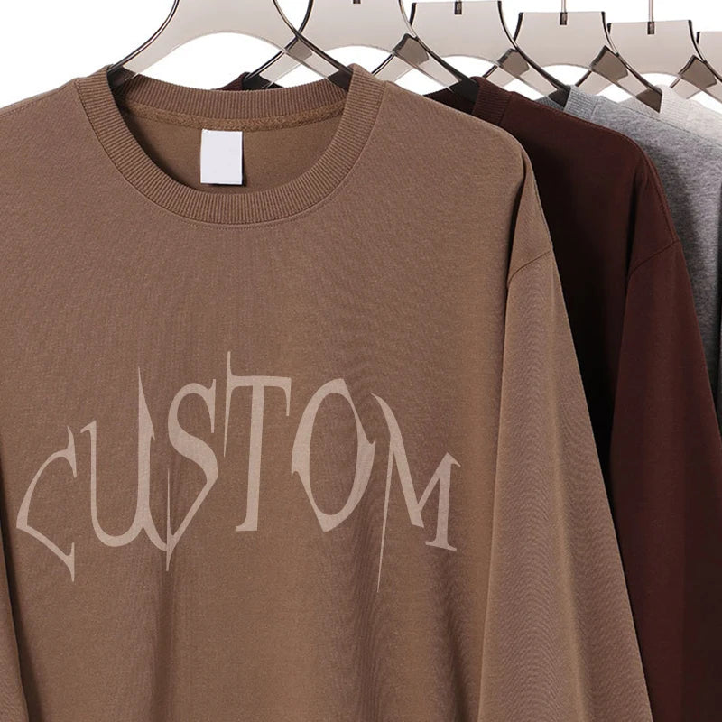 OEM Custom Logo 320GSM Composite Fabric Men's Sweatshirts Pullover Plain Blank Cotton Polyester Crewneck Sweatshirt for Men