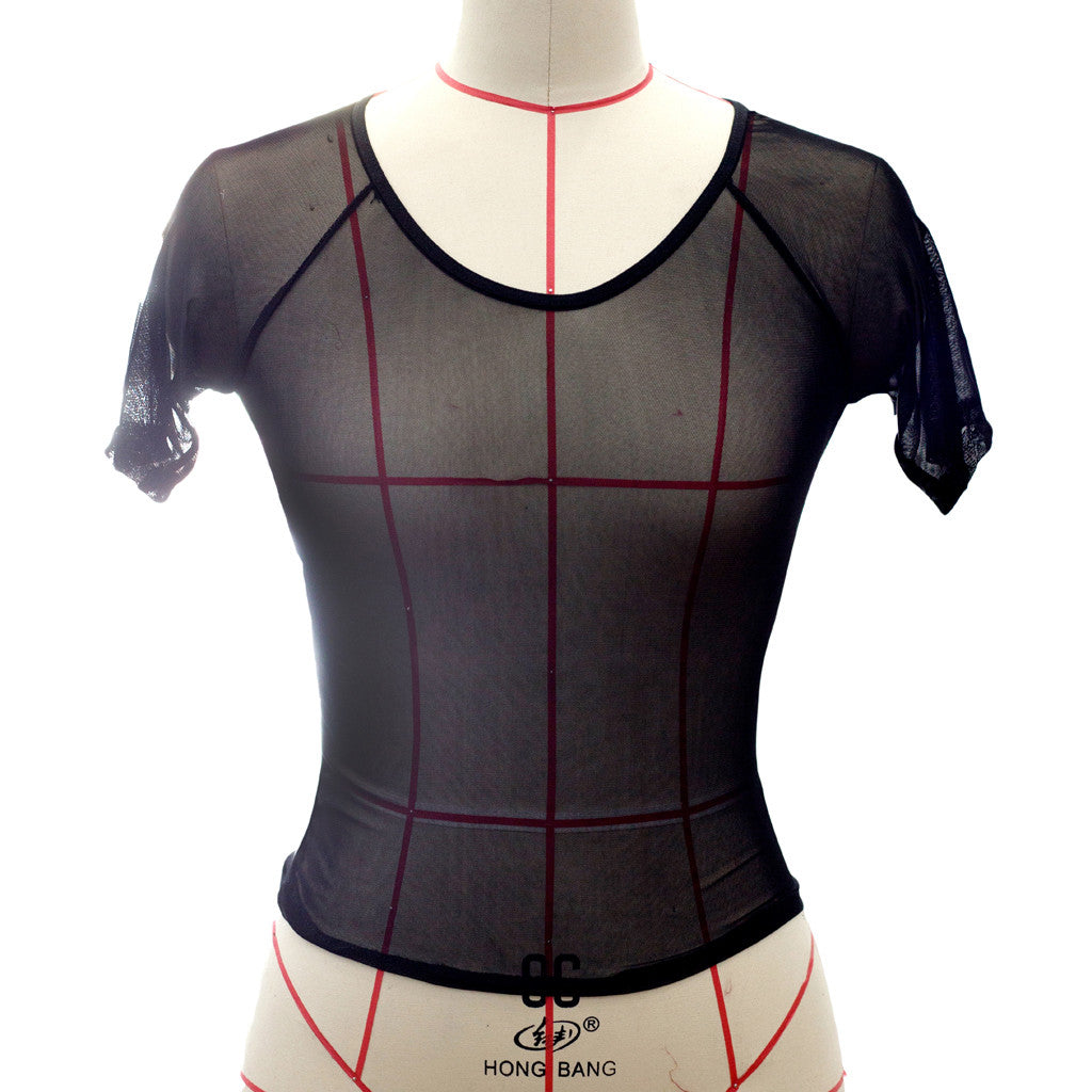 Sexy Woman Short Sleeve T-shirts Sheer Mesh Crop Tops Summer Sheer T-shirts Ladies Underwear Transparent Clubwear Vest T Shirts