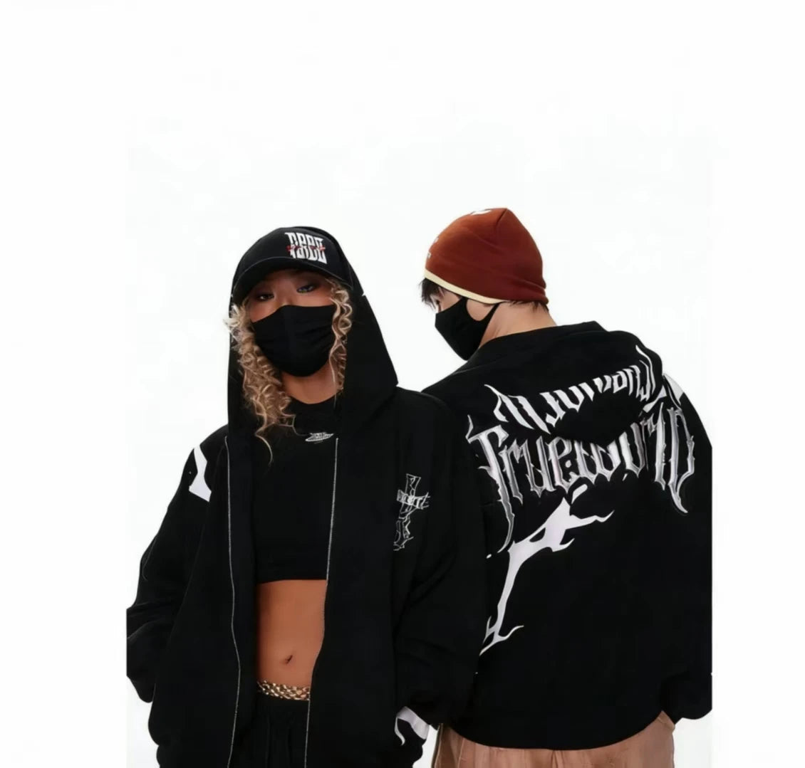 450G, Cotton-polyester Blend Hoodie, Gothic Embroidered Pattern, Thick & Stylish, Oversized Streetwear Hoodie, for All Seasons