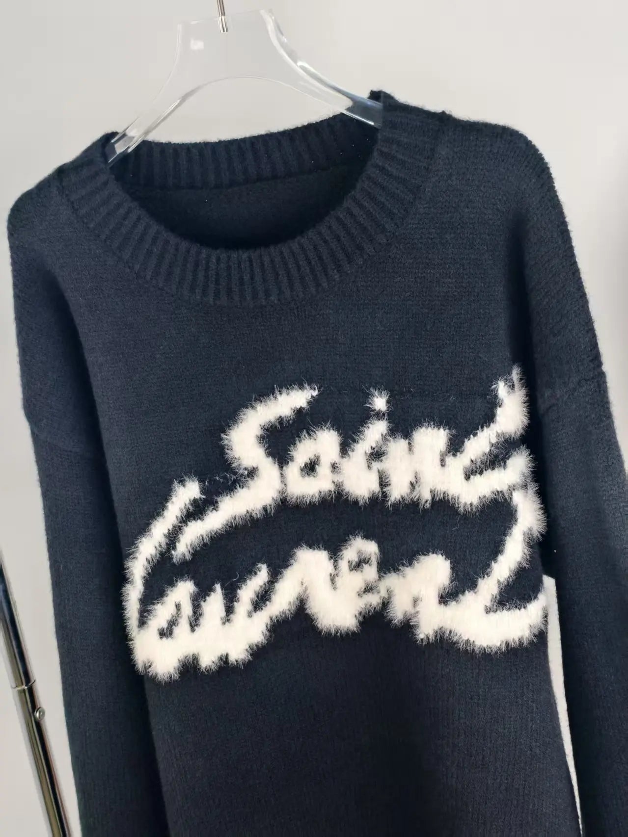 Personalized Mohair Knitwear Jumper Women Knitting Letter Jacquard Fuzzy Knitted Jumper Sweater