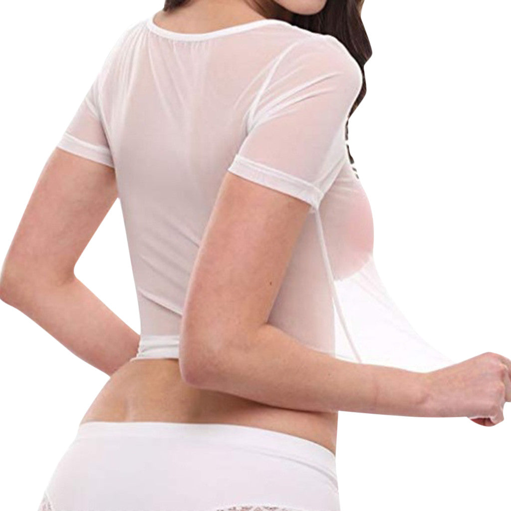 Sexy Woman Short Sleeve T-shirts Sheer Mesh Crop Tops Summer Sheer T-shirts Ladies Underwear Transparent Clubwear Vest T Shirts