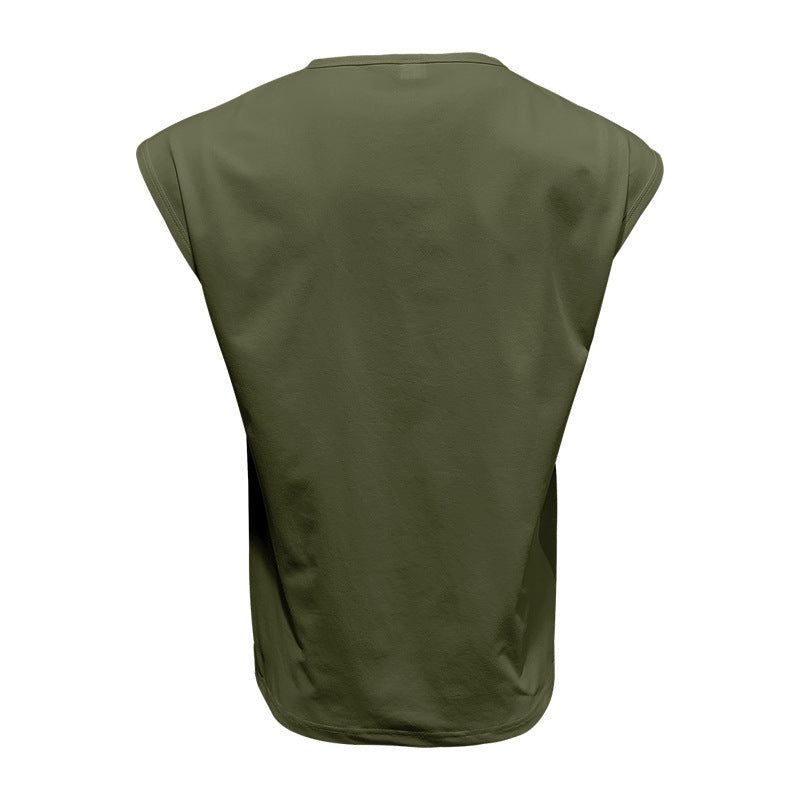 Men's Loose Short Sleeve T-Shirt round Neck Sleeveless Casual Breathable Summer Sports Basic Vest