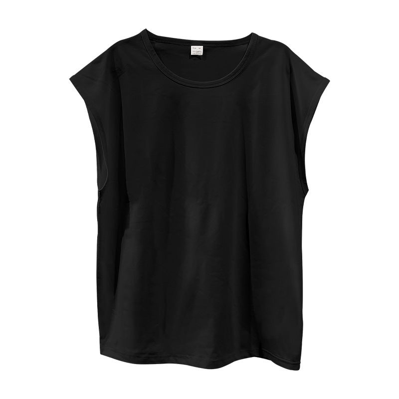 Men's Loose Short Sleeve T-Shirt round Neck Sleeveless Casual Breathable Summer Sports Basic Vest