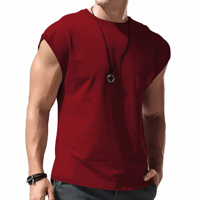 Men's Loose Short Sleeve T-Shirt round Neck Sleeveless Casual Breathable Summer Sports Basic Vest