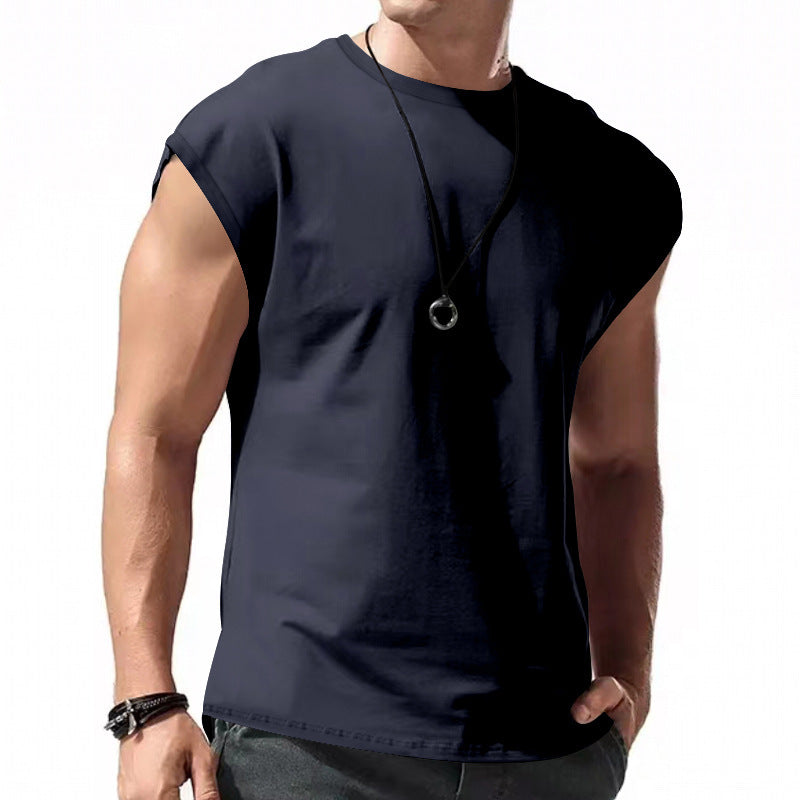 Men's Loose Short Sleeve T-Shirt round Neck Sleeveless Casual Breathable Summer Sports Basic Vest