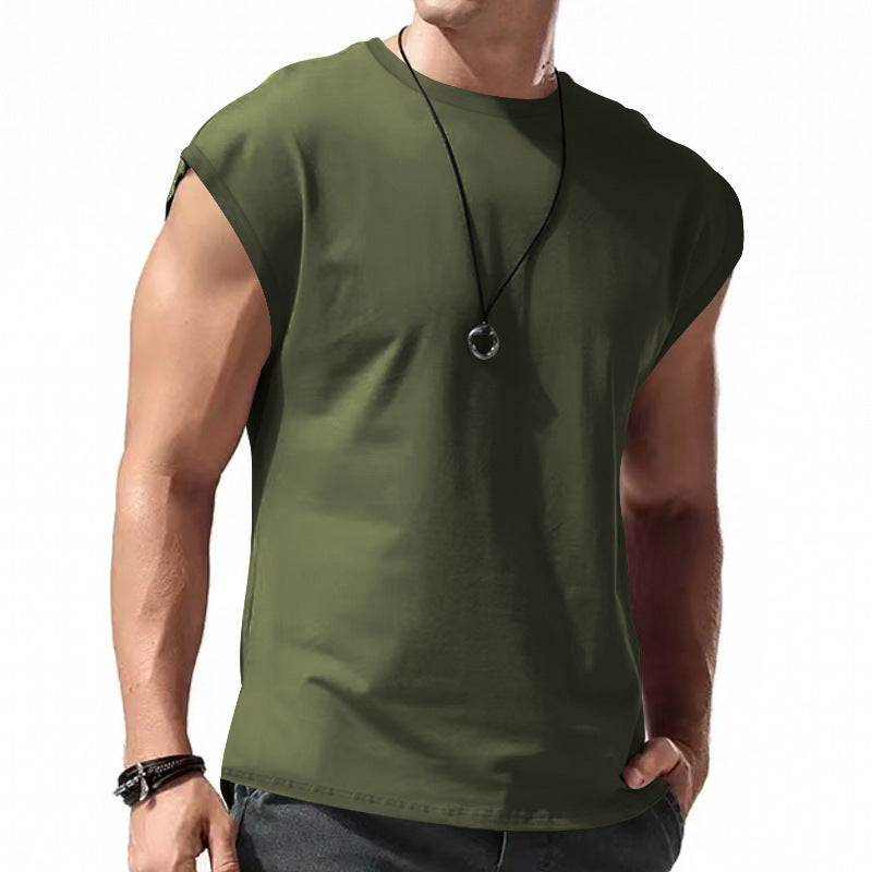 Men's Loose Short Sleeve T-Shirt round Neck Sleeveless Casual Breathable Summer Sports Basic Vest