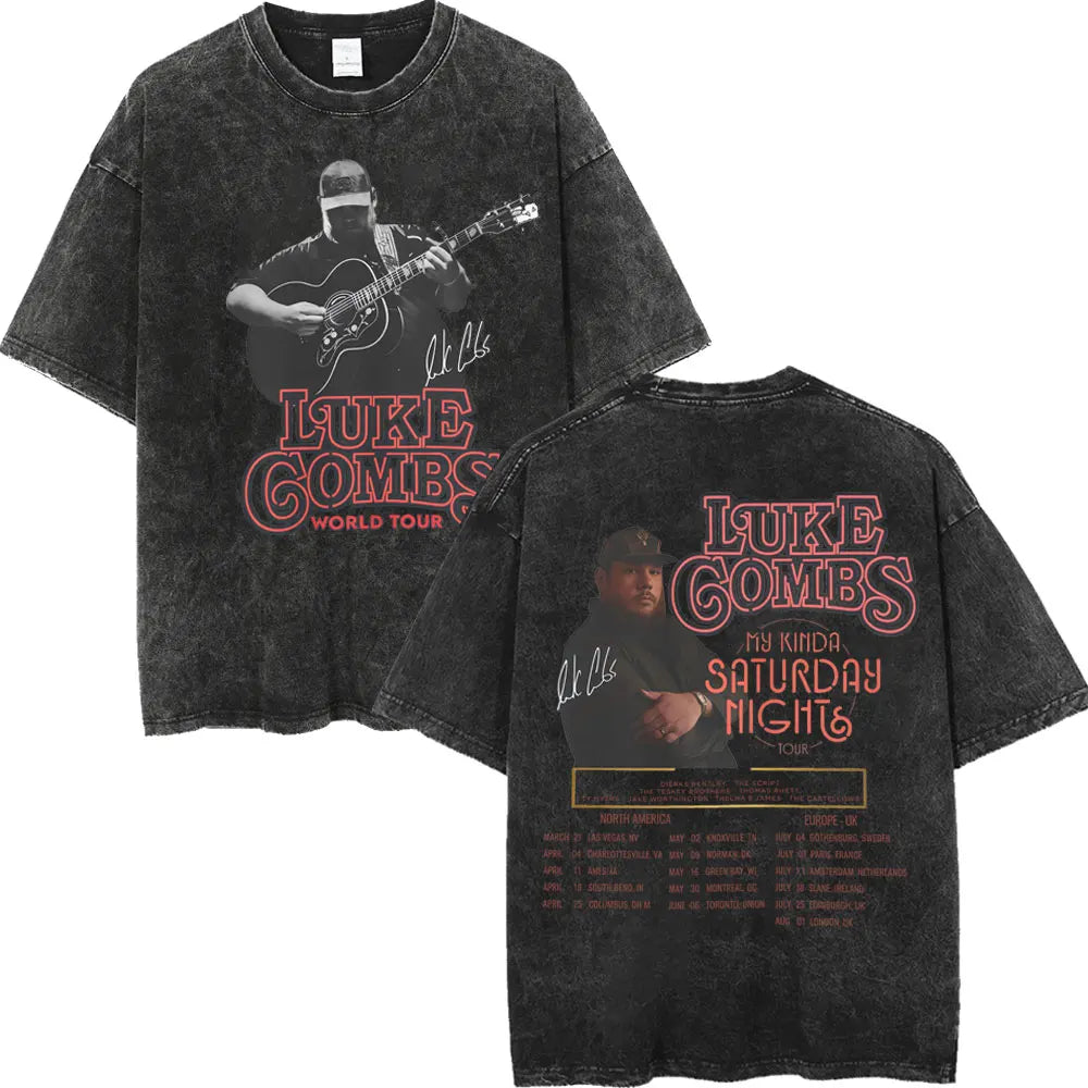 Vintage Washed Luke Combs Tour 2026 Merch T-shirts Men Women Fashion Y2k Oversized T-shirt Summer Casual Short Sleeve T Shirt