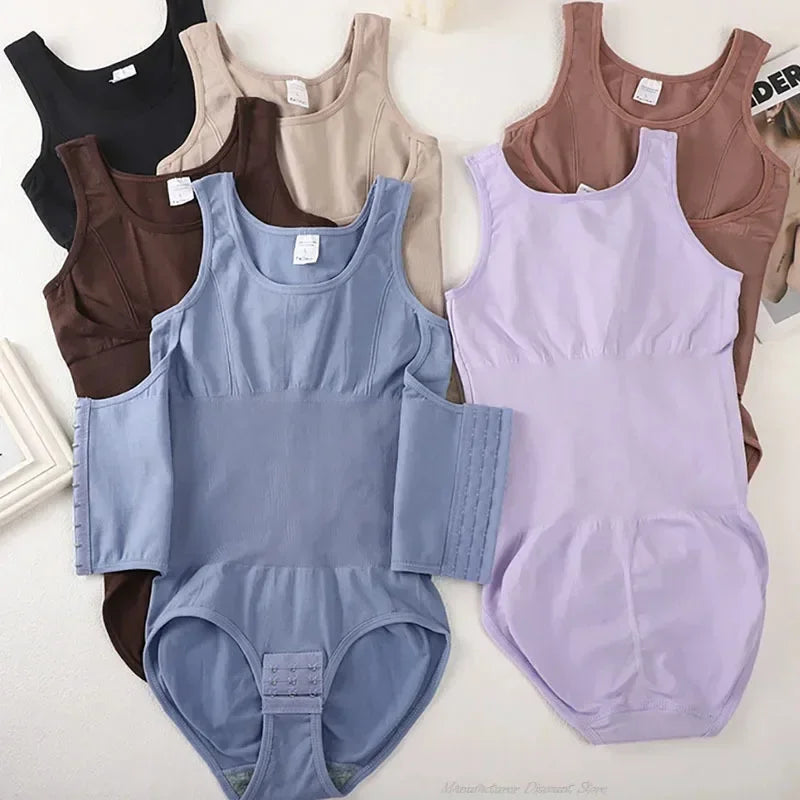 New Bodysuit Shapewear with Zipper Belt Women Tummy Control Fajas Body Shaper Waist Trainer Slimming Cincher Corset Tops