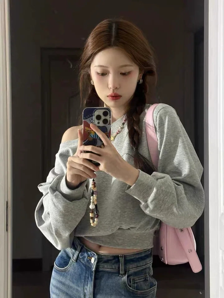 Cropped Off-Shoulder Streetwear Hoodie