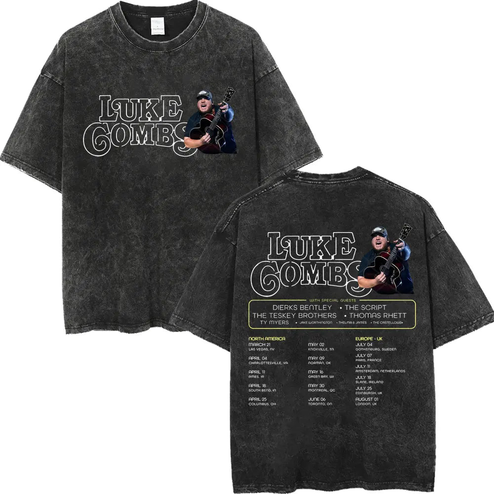 Vintage Washed Luke Combs Tour 2026 Merch T-shirts Men Women Fashion Y2k Oversized T-shirt Summer Casual Short Sleeve T Shirt