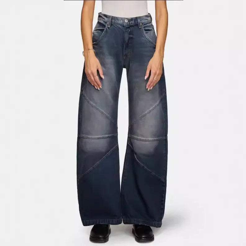 Autumn New Fashion Trend Street Style Women's Jeans Casual Solid Color Washed Distressed Straight-leg Floor-length Mopping Jeans