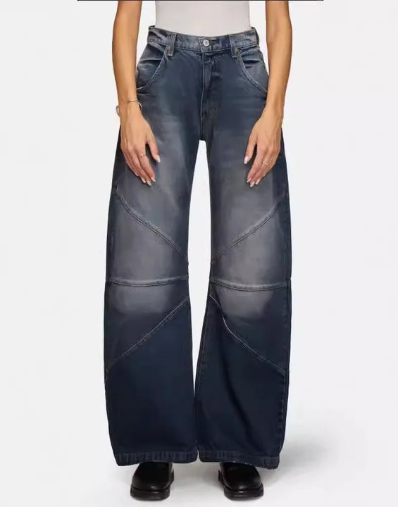 Autumn New Fashion Trend Street Style Women's Jeans Casual Solid Color Washed Distressed Straight-leg Floor-length Mopping Jeans