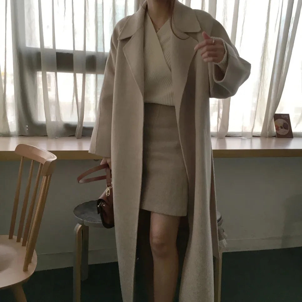 2025 Fall and Winter Women's Tweed Jacket Korean Fashion Commuter Luxury Solid Colour Thickened Oversized Loose Long Coats Women
