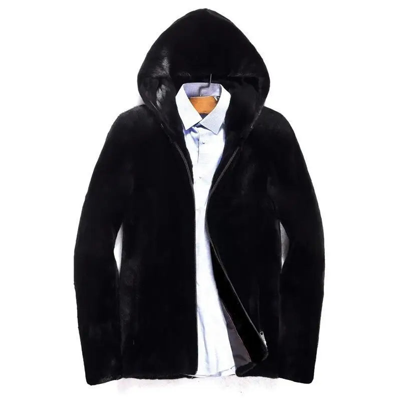 Supzoom 2022 New Arrival Top Fashion Winter Warm Flowing Gold Mink Imitation Sheep Sheared Fur Zipper Men's Solid Hooded Jacket