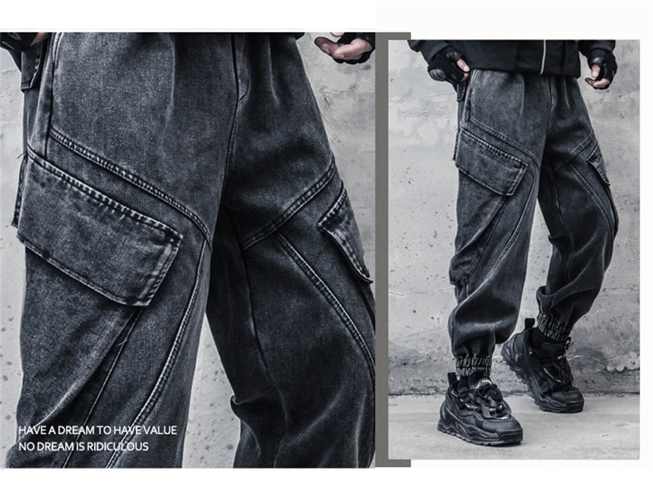 2025 Baggy Jeans Men Punk Hip Hop Black Grey Denim Sweatpants Washed Vintgae Street Casual Cargo Pants Pantalones Hombre