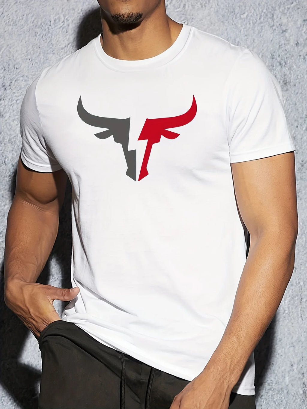 Summer men's 100% cotton comfortable casual loose fit plus size bull pattern print sports round neck short sleeved T-shirt top