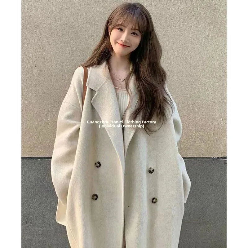 Women's Woolen Coat Hot Sale Of The Season Autumn Winter New Style Versatile Korean Style Medium Length Long Sleeve Elegant C...