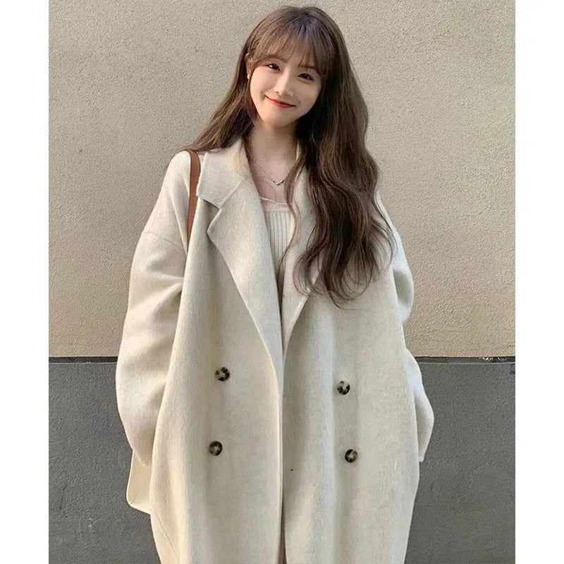 Women's Woolen Coat Hot Sale Of The Season Autumn Winter New Style Versatile Korean Style Medium Length Long Sleeve Elegant C...