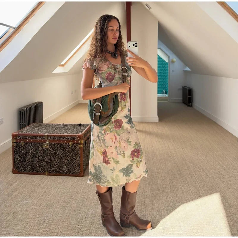 Flutter Sleeve Floral Maxi Dress