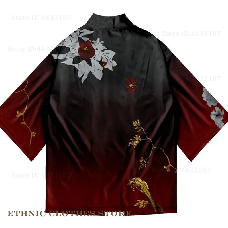 Plus Size 3XL 4XL 5XL Japanese Kimono Cardigan Cosplay Haori Yukata Top Adult Traditional Samurai Costume Loose Men Male Shirt