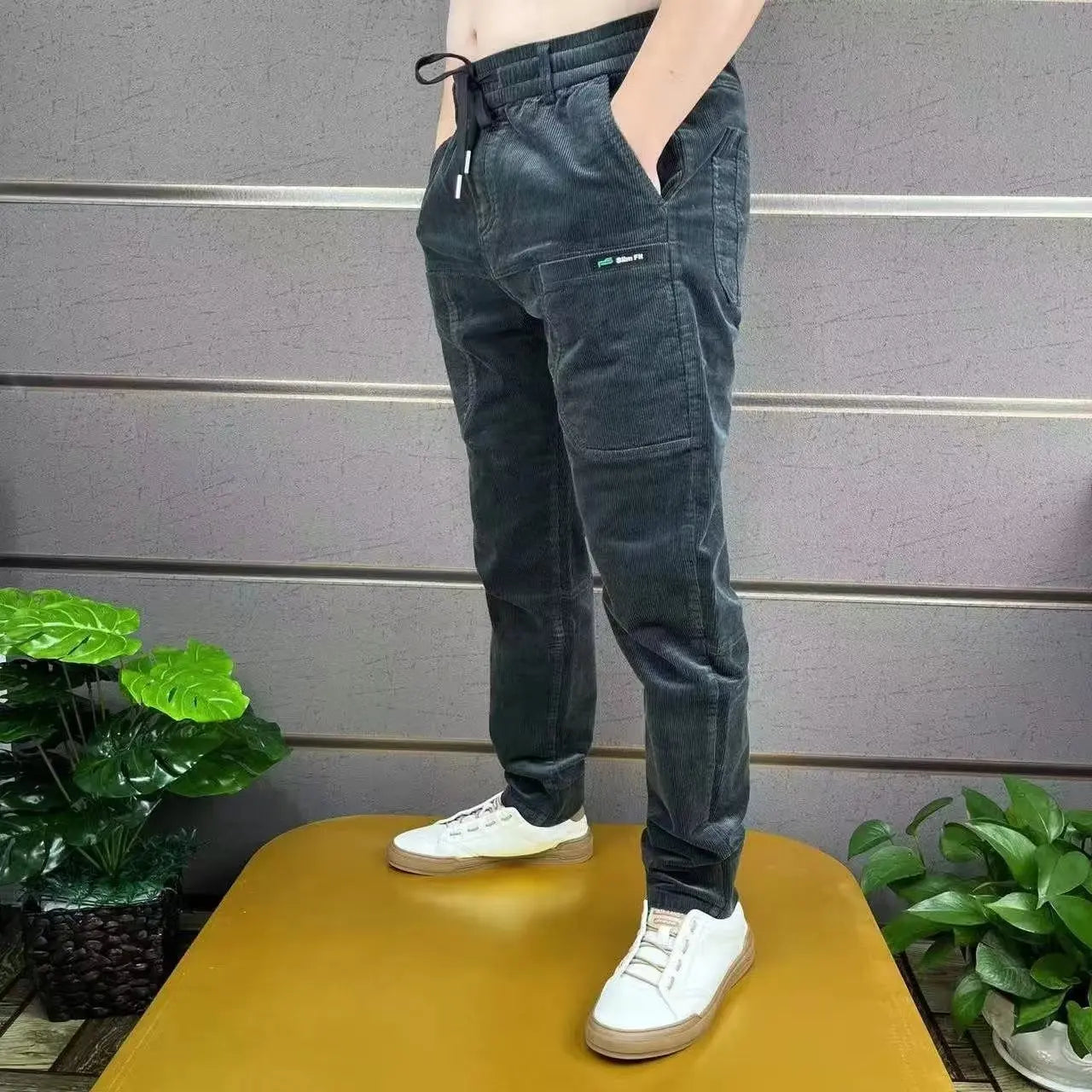 Baggy Corduroy Sweatpants Men Solid Color Casual Spring Autumn Tech Fleece Sport Loose Joggers Harem Pants Male Long Trousers