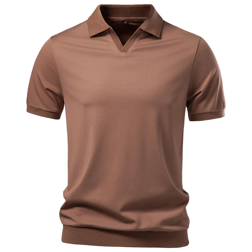 AIOPESON Men's Breathable Silky Polo Shirt Solid Color Soft Skin-Friendly Casual Cool Old Money Style Male Polo Shirts