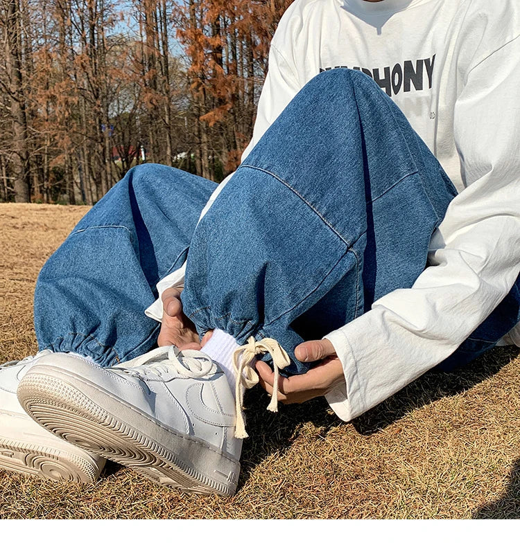 Baggy Jeans Trousers Male Denim Pants Black Wide Leg Pants Men's Jeans Oversize Cargo Korean Streetwear Hip Hop Harajuku