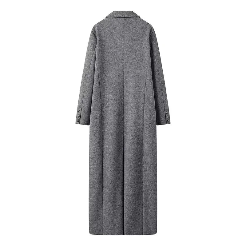 KONDALA Vintage Casual Chic Solid Women Overcoat Double Breasted Oversized Long Jackets Fashion 2025 Autumn Winter Thick Coats