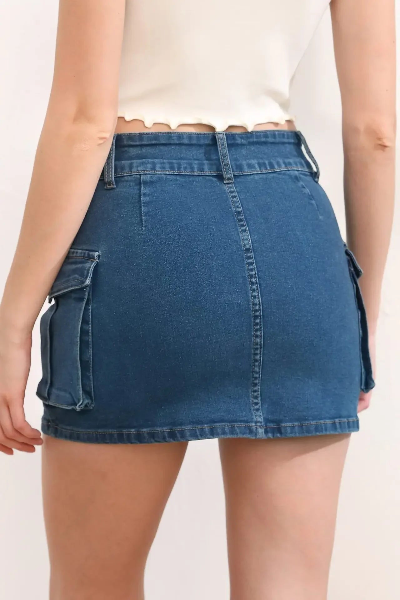 Women Skirts Denim Washed Solid Low Waist Slim Fit Sexy Wrap Buttocks Mini Dress High Street Spliced Skirt Pockets 2025