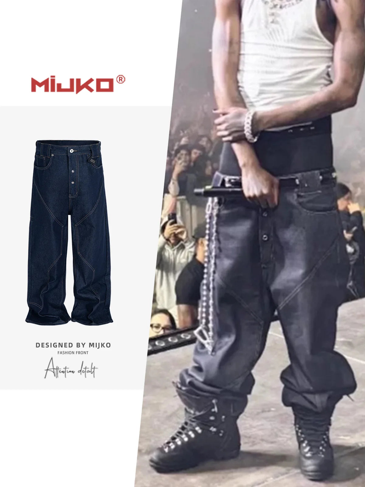 MIJKO High Street Cleanfit Drak Blue Jeans for Men and Women Straight Vintage Casual Denim Trousers ZJ080