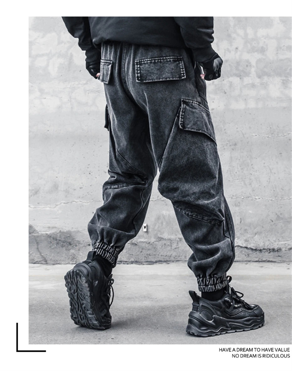 2025 Baggy Jeans Men Punk Hip Hop Black Grey Denim Sweatpants Washed Vintgae Street Casual Cargo Pants Pantalones Hombre