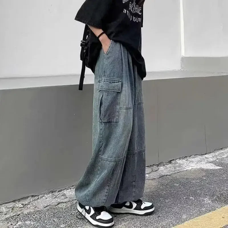 Baggy Jeans Women Oversized Vintage Denim Pants Men Retro Harajuku Wide Leg Jeans Casual Loose Elastic Waist Streetwear Trousers