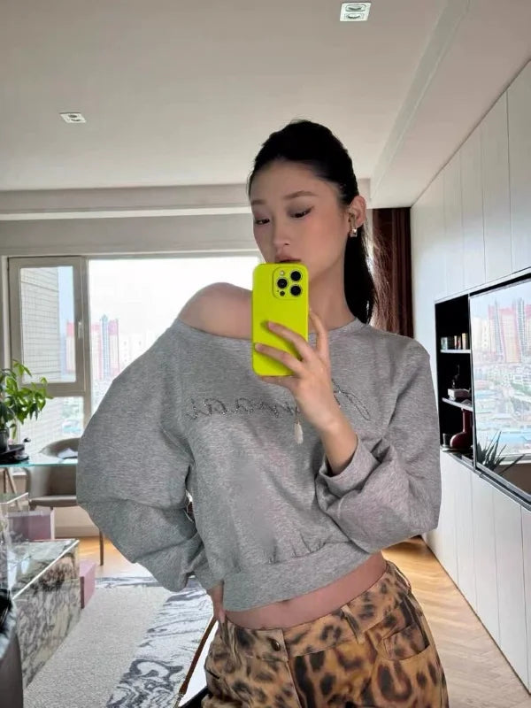 Cropped Off-Shoulder Streetwear Hoodie