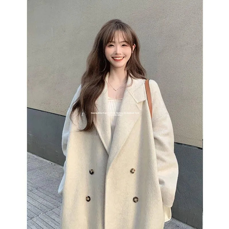 Women's Woolen Coat Hot Sale Of The Season Autumn Winter New Style Versatile Korean Style Medium Length Long Sleeve Elegant C...