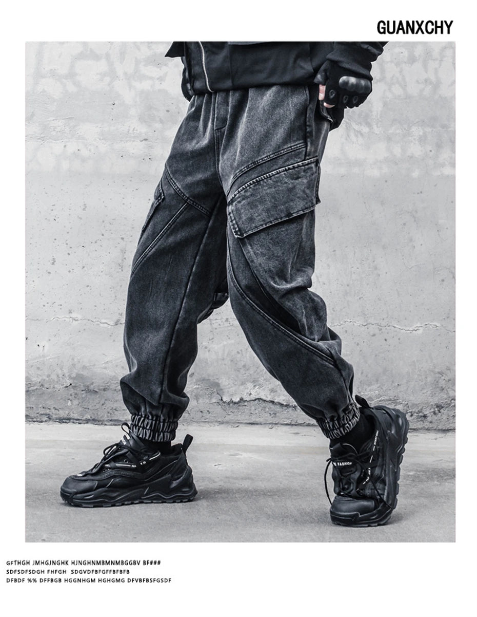 2025 Baggy Jeans Men Punk Hip Hop Black Grey Denim Sweatpants Washed Vintgae Street Casual Cargo Pants Pantalones Hombre