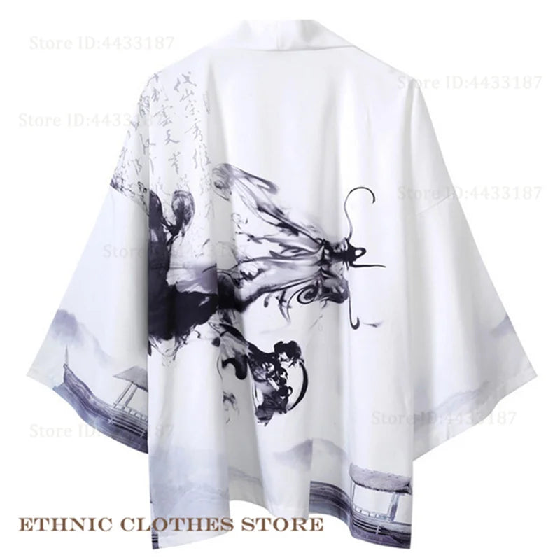 Plus Size 3XL 4XL 5XL Japanese Kimono Cardigan Cosplay Haori Yukata Top Adult Traditional Samurai Costume Loose Men Male Shirt