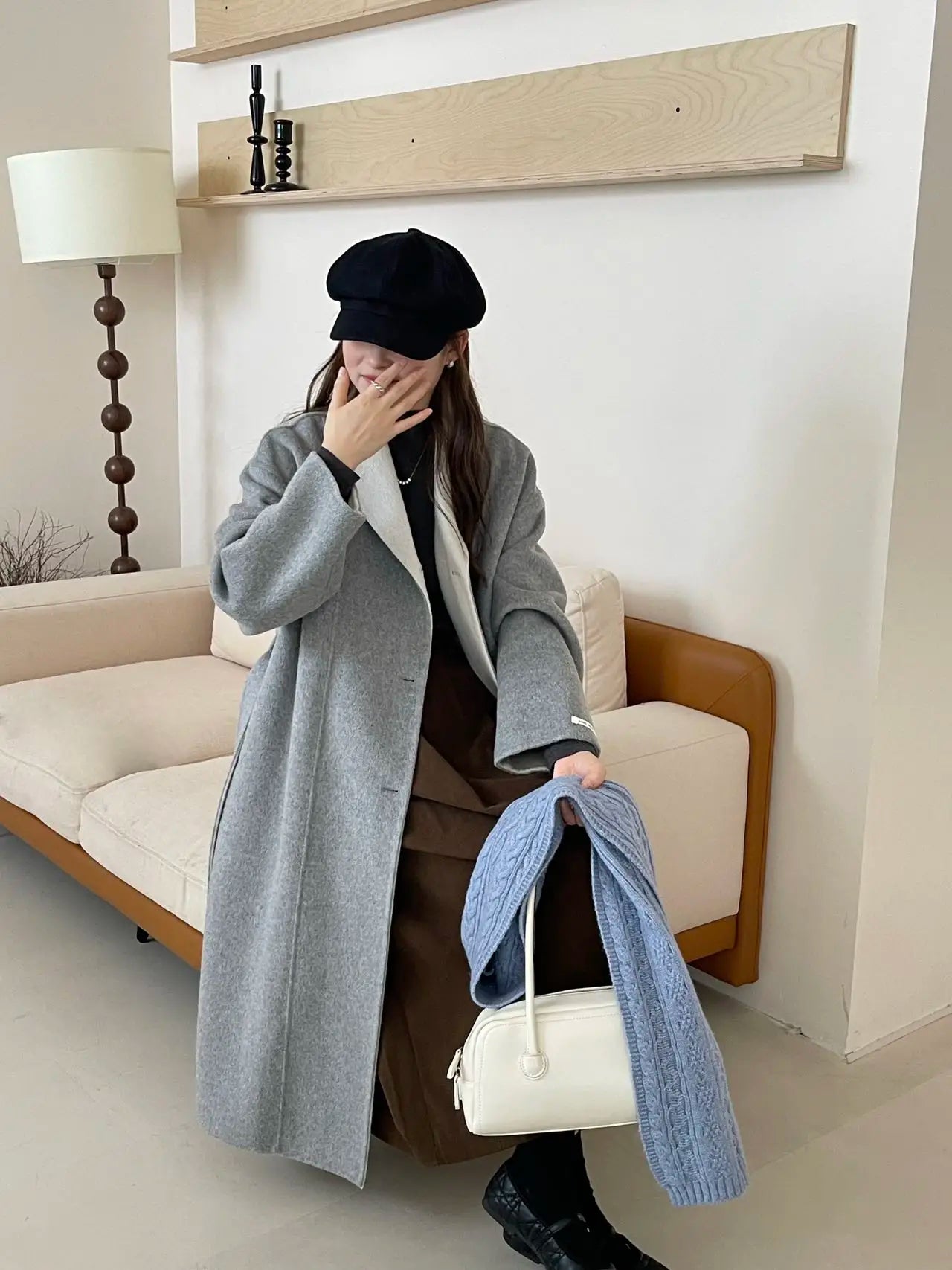 Women Autumn Gentle Elegant Temperament All-match Leisure Solid Long Korean Style Loose Temperament Loose Woolen Coat Female