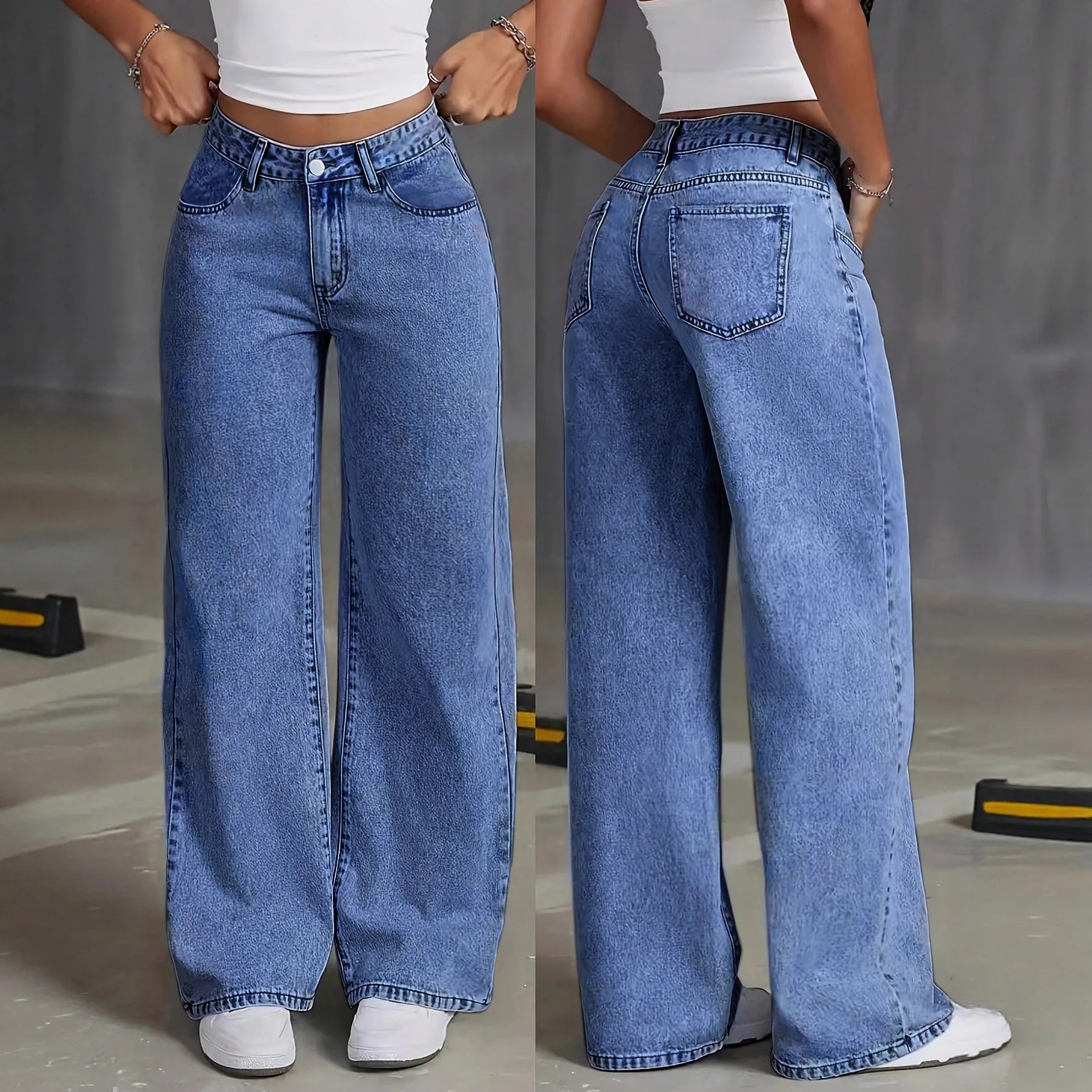 Size:S-5XL Women's Wide-Leg Jeans High-Waist Plus-Size Jeans Summer Autumn Girl Wide Leg Pants Straight-Leg Loose Casual Pants